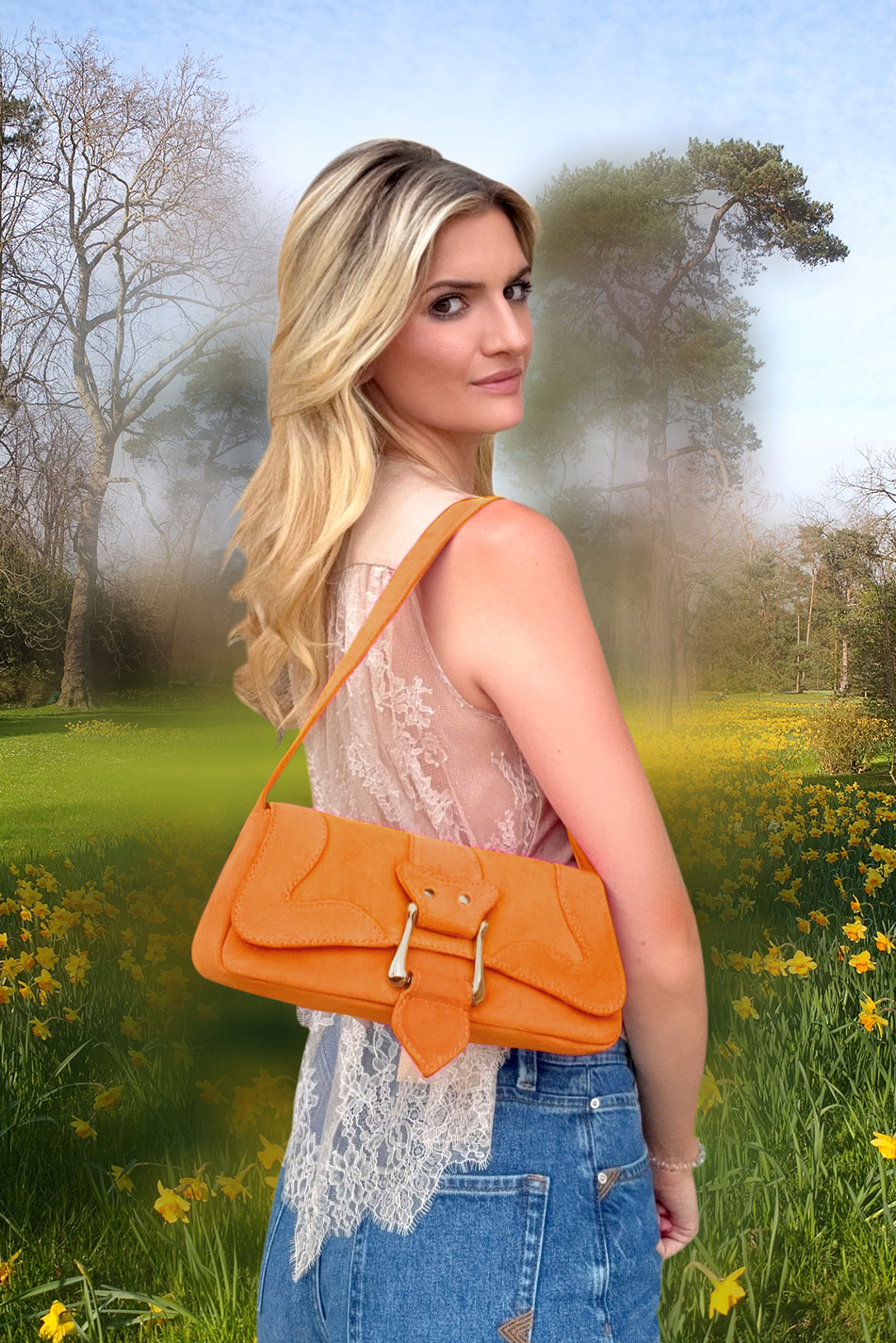 Dress small handbag in apricot orange leather - Top view